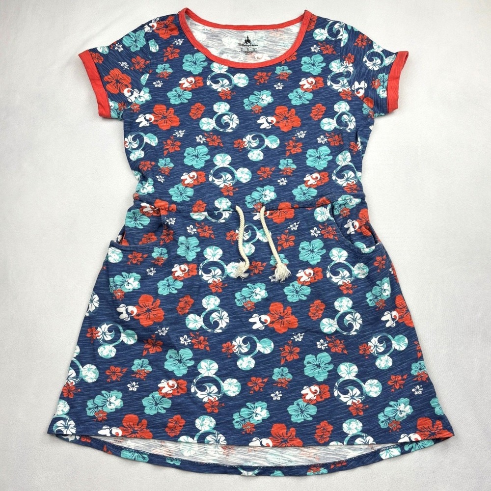 Disney Parks Dress Womens Small Navy Floral Mickey Mouse Tropical Polynesian